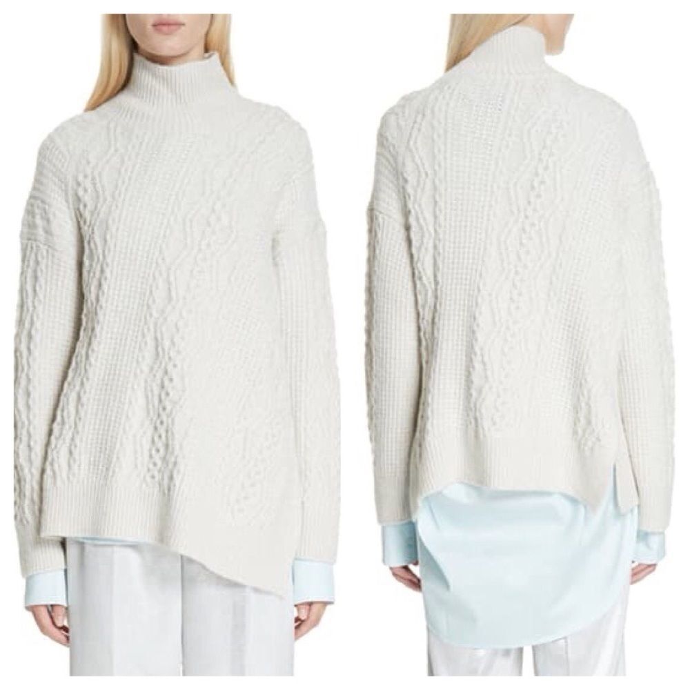 Vince Diagonal Cable Wool Blend Turtleneck Sweater